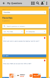 Random Trivia Generator mobile questions view